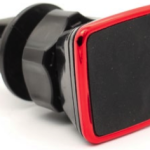 PORTACELULAR IMANTADO P/ LA REJILLA NEGRO CARBON/BORDE ROJO